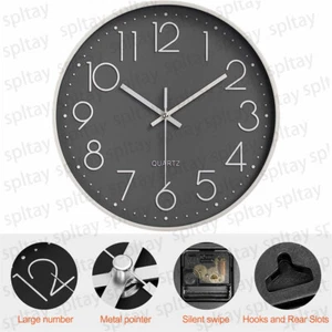 Wall Clock Round Silent Home Kitchen Bedroom Office Quartz Clock Modern Decor UK - Picture 1 of 21