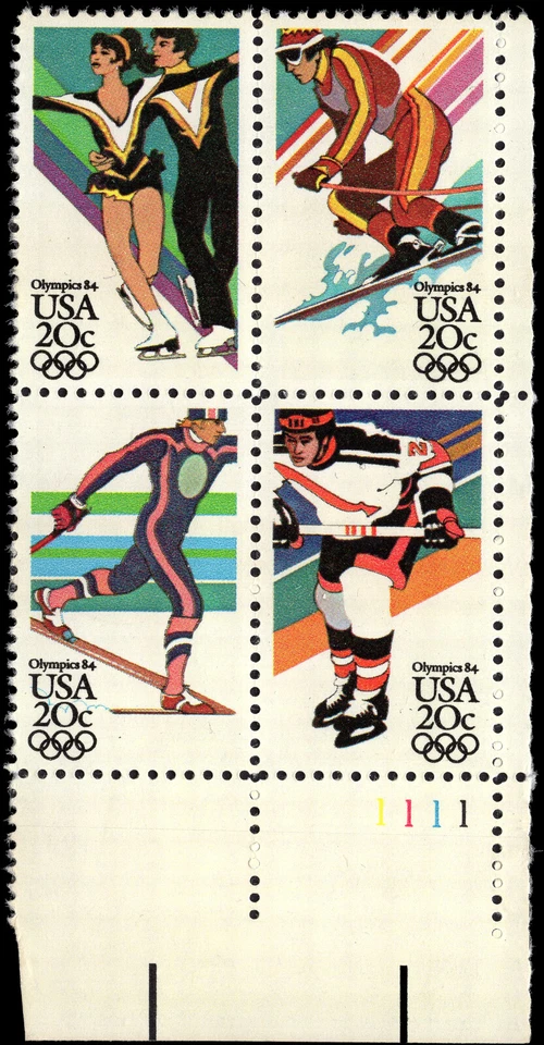US Scott # 2070a, 14th Winter Olympic Games, Plate Block (4) 1984 20¢ Stamps MNH - Image 1 of 1