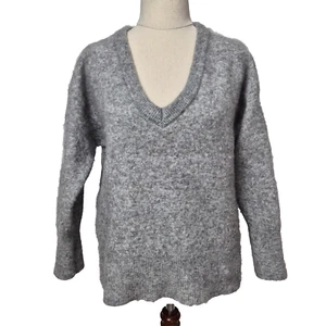 Country Road Knit Jumper Womens Size L Grey Wool Mohair Blend V Stretch Preppy - Picture 1 of 8