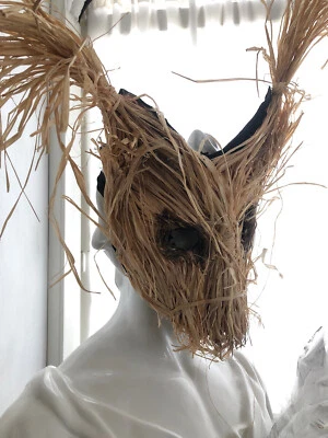 Creepy Scary Raffia Masks, Custom Handmade Folk Horror Props, Halloween Party - Image 1 of 4