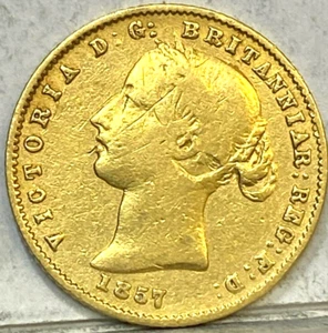 AUSTRALIA RARE 1857 S GOLD SYDNEY HALF SOVEREIGN SURFACE MARKS LOW MINT KEY DATE - Picture 1 of 2