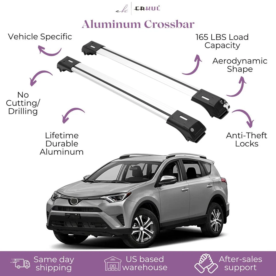 2 Piece Lockable Roof Rack Cross Bars For Toyota RAV4 2013-2018 | Silver - Image 1 of 4