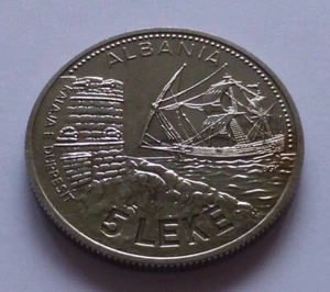 Albania 5 Leke 1987, puerto marítimo de Durazzo - velero - Imagen 1 de 2