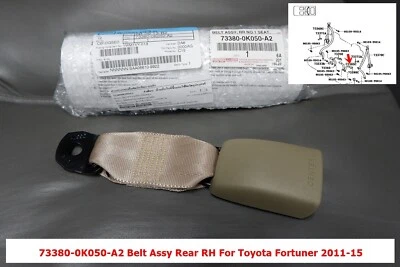 73380-0K050-A2 Belt Assy Rear RH Row 2 For Toyota Fortuner 2011-15 - Image 1 of 4