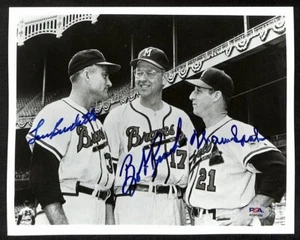 Warren Spahn/Lew Burdette/Bob Rush Multi-Signed/Auto 8x10 Photo PSA/DNA 195448 - Picture 1 of 2