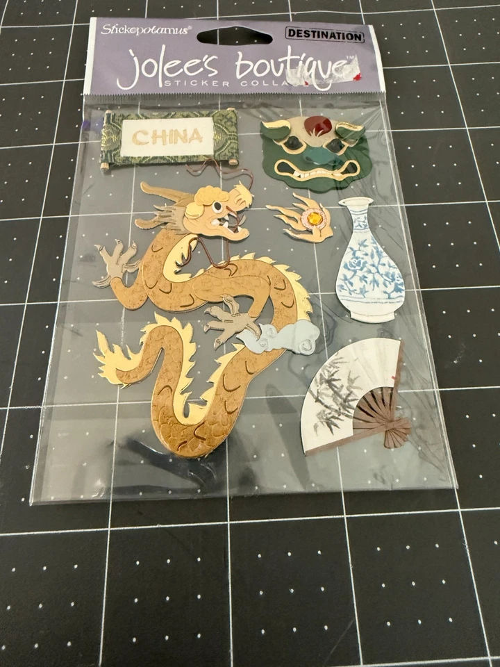 Jolee's Boutique 3d China Dragon Fan Vase Stickers Scrapbook Craft Decor