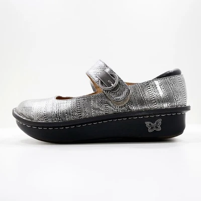 Alegria Paloma Silver Leather Slip Resistant Mary Jane Work Clogs - 9/EU 39 - Image 1 of 4