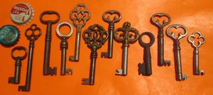 Antique LOT OF 12 OPEN BARREL SKELETON KEY BOW FANCY Padlock MORE LISTED W12WW - Picture 1 of 2