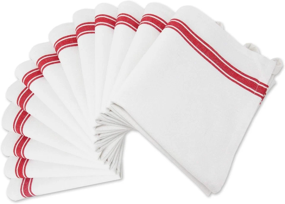 Aunti Em's Kitchen Dish Towels Set (13 Pack) Natural 13-pack Red Stripes