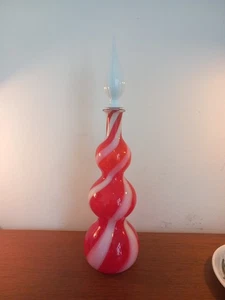 Vintage rot/weiß Murano Alrose gestreift Geist Flasche Kunst Glas Karaffe MCM - Bild 1 von 24