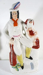 13 1/2" STAFFORDSHIRE FIGURE OF A MINSTREL/GUITARIST W/DOG 19TH C. UNCOMMON - Picture 1 of 9