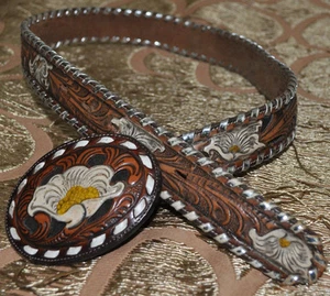 NEW NOS Tony Lama Western Brown Leather Concho Belt Country Outfitter - Picture 1 of 6
