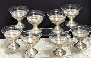 12 Sterling Silver Sherbet/Ice Cream/Dessert Cup Holder 8 Glass Dish Inserts vtg - Picture 1 of 10