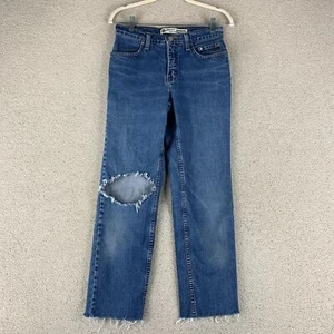 Harley-Davidson Straight Leg Jeans Women's 2 Blue Raw Hem Mid Rise Distressed - Picture 1 of 11