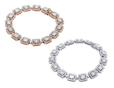 Baguette Cluster Halo 7 CT Real Diamond Mariner Link Bracelet Gold       10mm... - Image 1 of 4