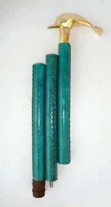 Victorian Fish Head Handle Wooden Leather Walking Stick Vintage Handmade Cane - Picture 1 of 5