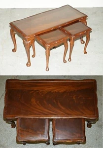 STUNNING FLAMED MAHOGANY NEST OF THREE TABLES INCLUDING COFFEE COCKTAIL TABLE - Picture 1 of 16