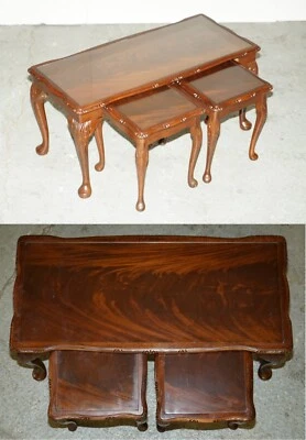 STUNNING FLAMED MAHOGANY NEST OF THREE TABLES INCLUDING COFFEE COCKTAIL TABLE - Image 1 of 4