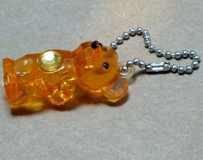 Llavero plástico duro rosa oso amarillo/oro joya en vientre 2" Foto 1 de 4