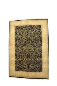 Paisley Yellow Black Bordered Turkish 5' 7" x 8' 2" Handmade Area Rug - Picture 1 of 5
