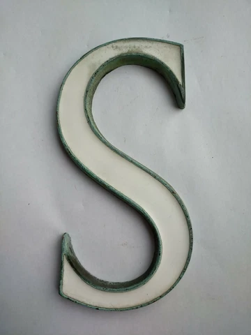 Vintage bronze & enamel letter  'S' white 6inch shop sign Cover