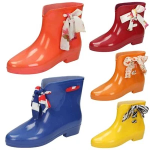 Ladies Spot On Tied Bow Detail Ankle 'Wellington Boots' - Picture 1 of 46