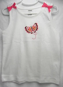 NWT - GYMBOREE Girls White Tank-Top w/ Pink Butterfly & Pink Ribbon S (7) 70530 - Picture 1 of 3