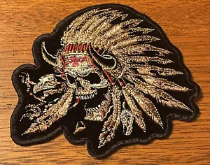 Good Sports Inc Embroidered Patch Skull Native American Chief Headdress 4.5 X 5 - Picture 1 of 3