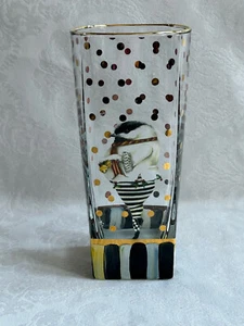 MacKenzie Childs "My Little Chickadee" con rayas cortesanas 14 oz enfriador de vidrio m23-au - Imagen 1 de 4