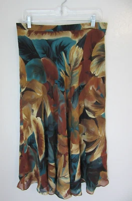 JONES Нью-Йорк тропические растения узор 12P шелк расклешенный Midi шифоновое с подкладкой юбка - Изображение 1 из 3