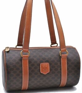 Authentic CELINE Macadam Pattern Shoulder Hand Bag PVC Leather Brown F9394