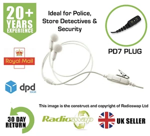 MP3 STYLE WHITE DUAL EARPIECE WITH MIC & PTT FITS HYTERA TWO WAY RADIO PD705 PD7 - Picture 1 of 5