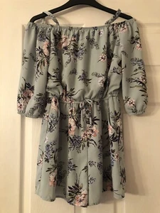Amy Byer Girls Off the Shoulder Floral Green Romper L (14), W Pockets - Picture 1 of 8