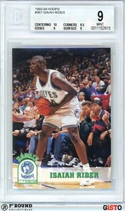 Isaiah JR Rider RC BGS 9+: 1993-94 Hoops Rookie Card Gisto #367 - Picture 1 of 4