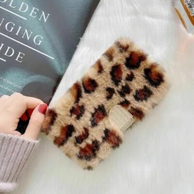 Cartera Teléfono Felpa Cebra Leopardo Abatible para iPhone 11 12 13 14 15 Pro Max XR X 7 8 Foto 1 de 4