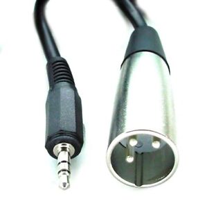 XLR 3-pin (3-pole) male plug to 3.5mm Stereo Jack male plug audio lead / cable