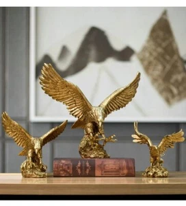 Golden Eagle Resin Ornaments Statue Sculpture Modern Home Office Figurine Decor - Picture 1 of 13