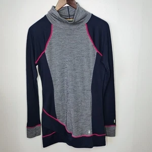 Smartwool Merinowolle Top Damen mittelblau Stehkragen Thermo Kängurutasche - Bild 1 von 9