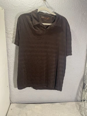 Perry Ellis Button Up Shirt Mens Size XL Short Sleeve Brown Cotton Blend - Image 1 of 4