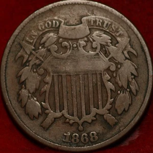 1868 Philadelphia Mint Copper Two Cent Coin - Picture 1 of 2