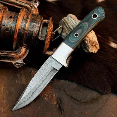 Gift-Ready 8.7" Damascus / Steel Knife Full Tang Hunt it Hunt + Leather Sheath - Image 1 of 4