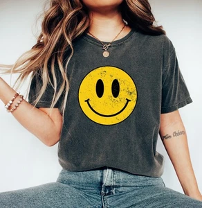 Camisa Flor Sonriente, Camisa Gráfica De Colección Cara Smiley Moderna, Boho, Mangas Cómodas - Imagen 1 de 2