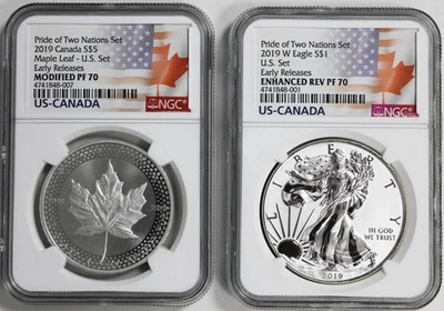 2019 Pride of Two Nations USA Set NGC PF70 Flags Early Releases C113-07-08 - Image 1 of 2