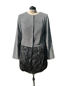 ELLE Hahnentrittjacke mit Kunstfellbesatz Damen Gr. 12 weicher Flanellstoff - Bild 1 von 11