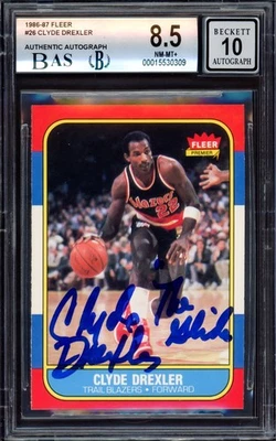 Clyde Drexler Auto Signed 1986-87 Fleer RC 26 BGS 8.5 Sig 10 The Glide Beckett - Image 1 of 2