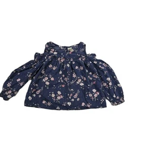 Oshkosh Bgosh Girl's Size 5 Cold Shoulder Navy Blue Floral Top - Picture 1 of 6