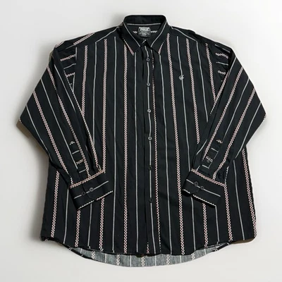 Camisa vintage Southpole com botões XXL preta vermelha listra geométrica manga longa - Imagem 1 de 4