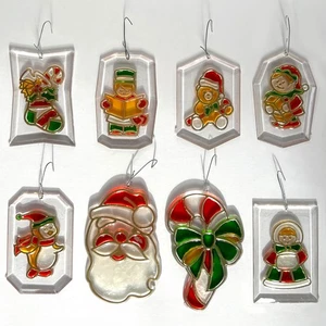 Vtg 1980s Plastic Christmas Ornaments Set – 8 Faux Stained Glass Suncatchers - Picture 1 of 12