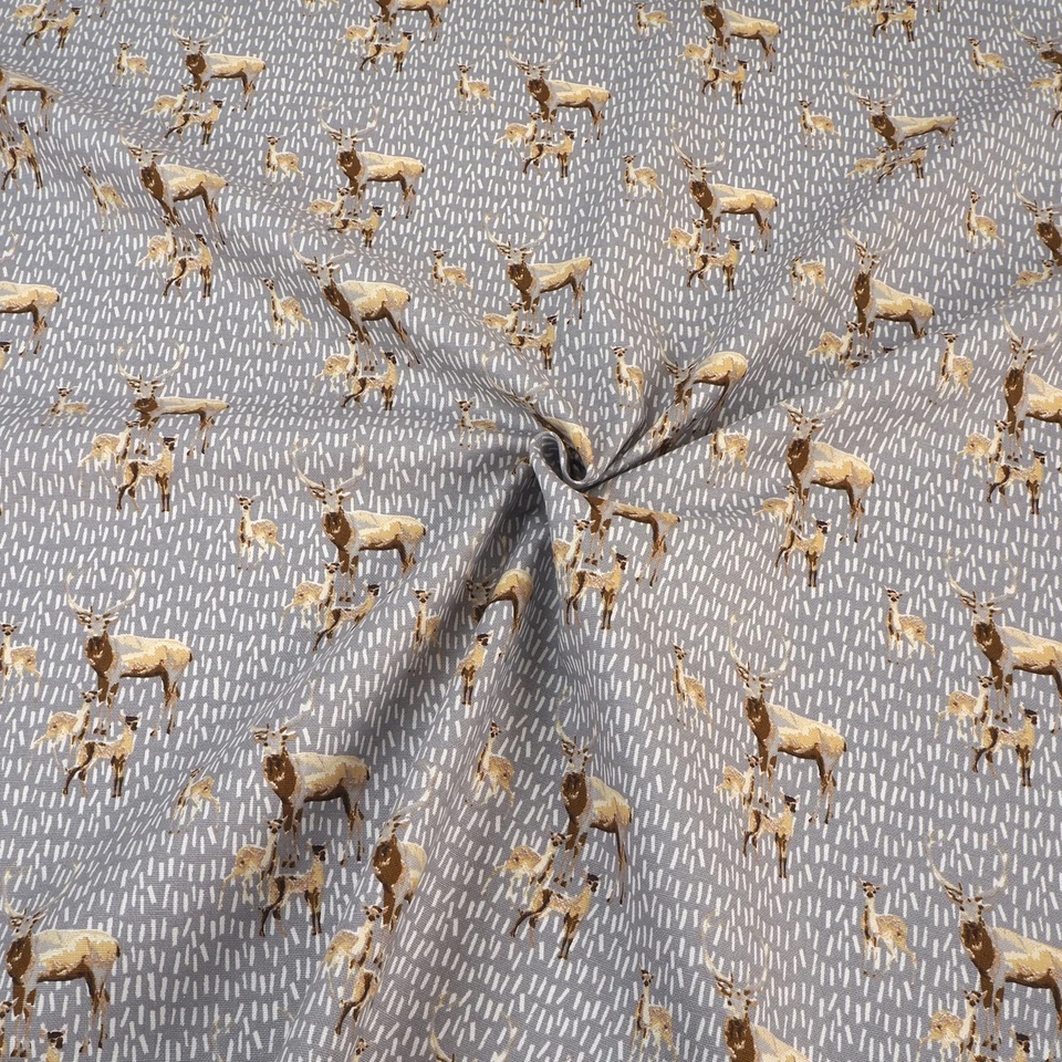 HANS-TEXTIL-SHOP Hirsch Stoff Meterware Hirschfamlie Grau Deko Kinder Landhaus