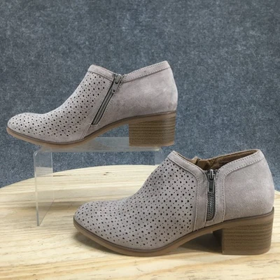 Sonoma Boots Women 8.5M Ankle Bootie Gray Perforated Side Zip Casual Block Heels - Image 1 of 4
